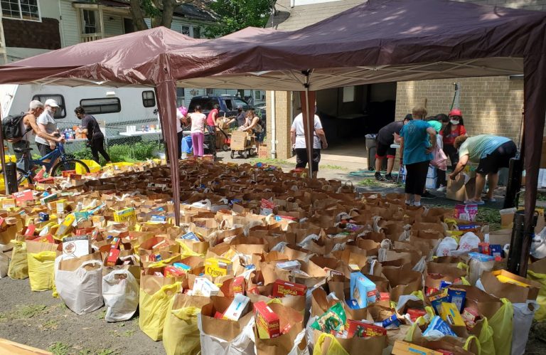 photo of food bags ready for distribution