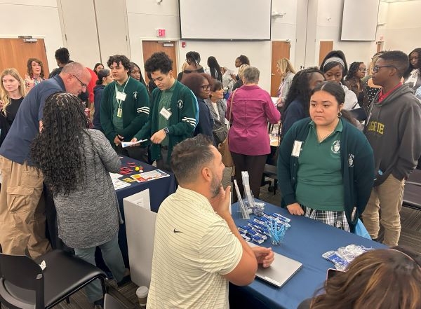 high school students at a healthcare job fair